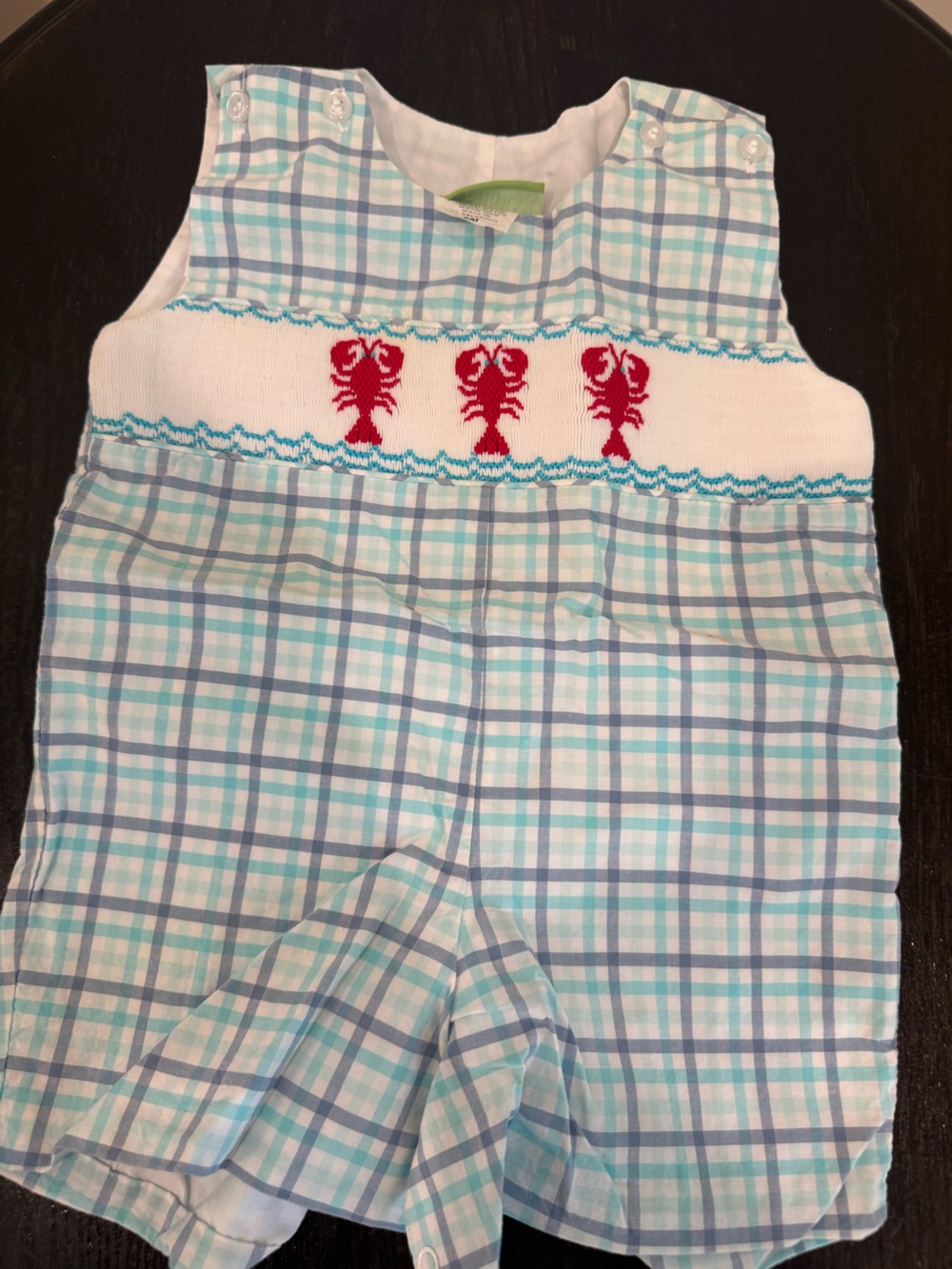 Blue Plaid Smocked Lobster Baby Jon Jon